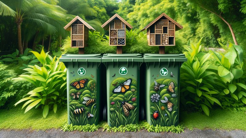 Zusätzlicher Umweltschutz: Insektenhotels auf Mülltonnenboxen